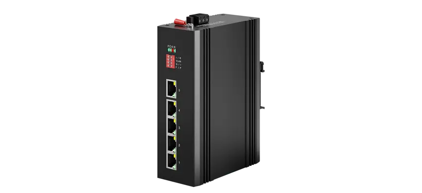 Промышленный неуправляемый бустерный коммутатор PoE на DIN-рейке 5x10/100Base-T