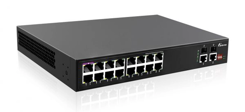 Неуправляемый гигабитный 16-портовый коммутатор PoE, 16x100/1000M RJ45 с PoE, 2x1000M SFP 2x1000M RJ45 Uplink