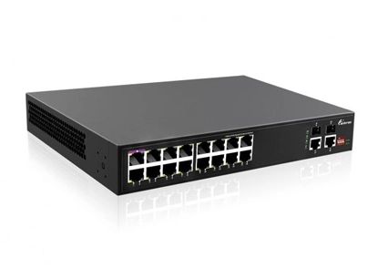 Неуправляемый гигабитный 16-портовый коммутатор PoE, 16x100/1000M RJ45 с PoE, 2x1000M SFP 2x1000M RJ45 Uplink