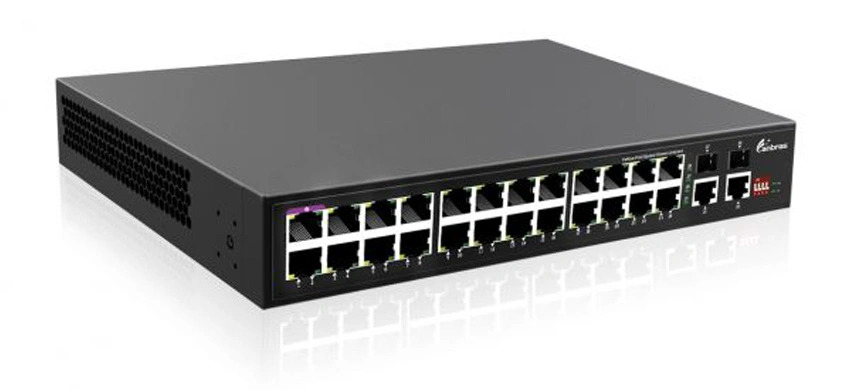 Неуправляемый гигабитный 24-портовый коммутатор PoE, 24x100/1000M RJ45 с PoE, 2x1000M SFP 2x1000M RJ45 Аплинк