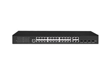 Коммутатор доступа уровня 3 Lite, управляемый 24x10/100/1000M RJ45 PoE (порт 1-2 PoE BT90w), 4x1000M Combo (RJ45/SFP)
