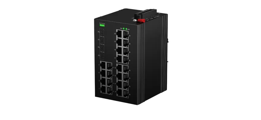 Промышленный управляемый L2 коммутатор PoE 24x10/100/1000M RJ45 PoE , Uplink 4x10G SFP