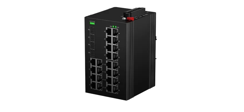 Промышленный управляемый L2 коммутатор PoE 24x10/100/1000M RJ45 PoE , Uplink 4x10G SFP